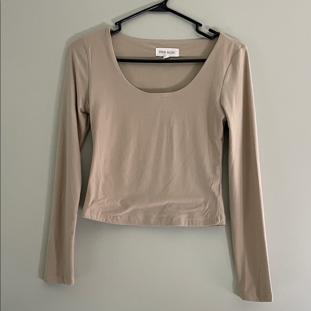 Pink Rose Women's Beige‎ Long Sleeve Blouse